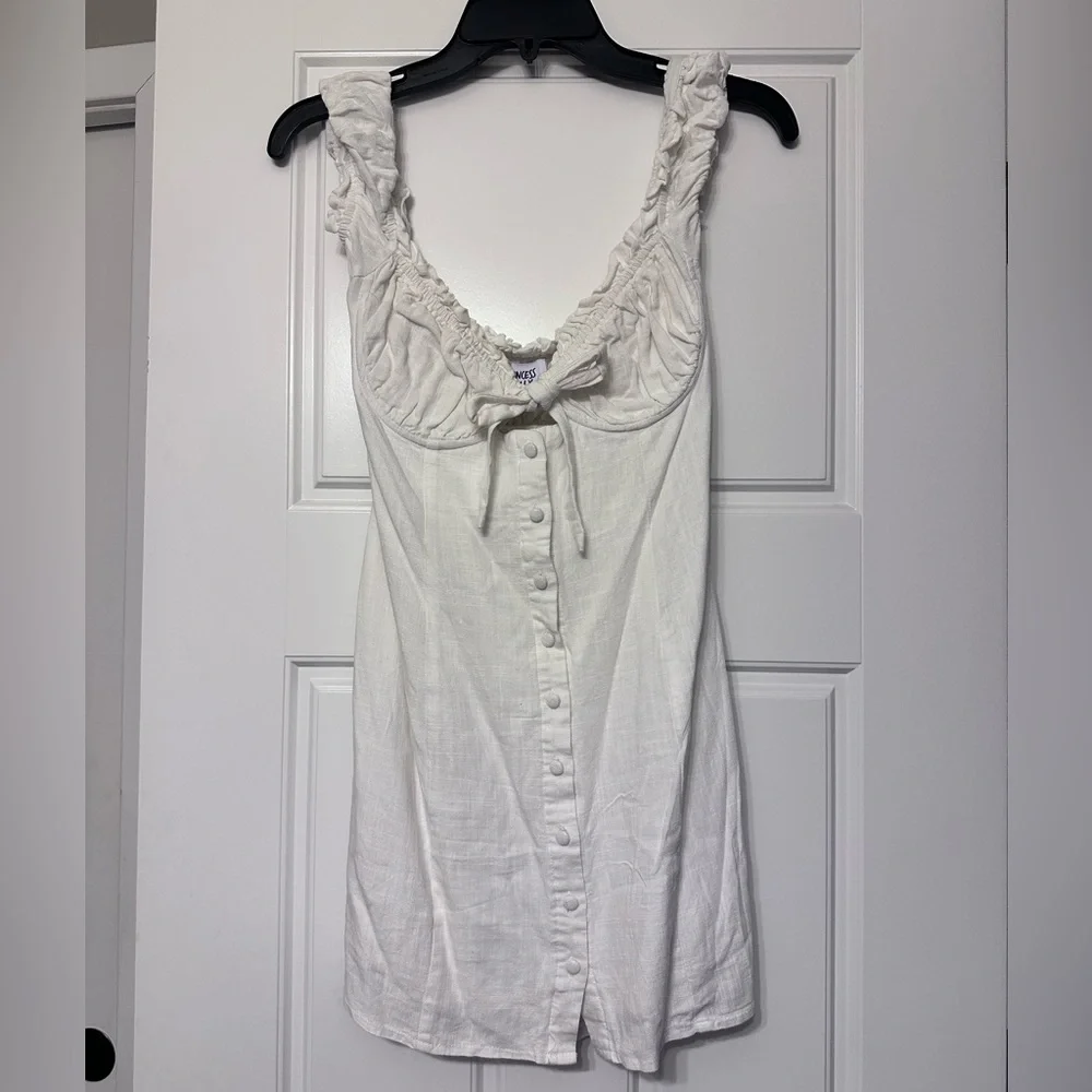 Princess Polly white linen tie button up mini dress size 4 - Picture 2 of 9